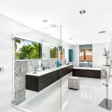 Mod Double Vanity Bathroom With Dark Teal Accents
