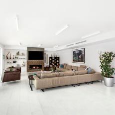 Chic, Modern Living Area With Long, Neutral Sectional