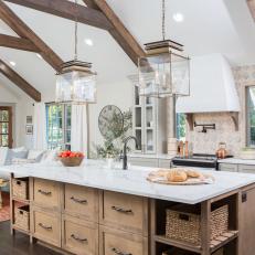 Neutral Rustic Kitchen with Large Center Island 