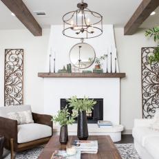 Rustic Neutral Living Room with White Fireplace