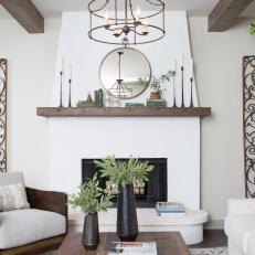 Brown Rustic Living Room with White Fireplace