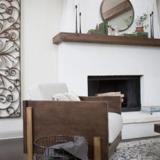 Brown and White Living Room with Wooden Armchair