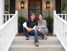 As seen on FIxer Upper, Chip and Joanna Gaines ion the front porch of the Matsumoto's home. (Portrait)