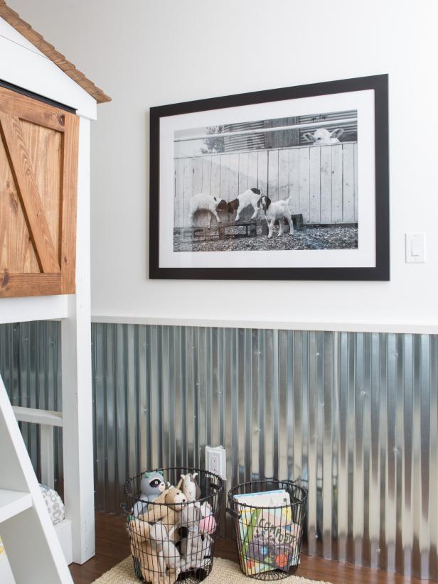 As seen on Fixer Upper, one of the children's bedroom in the Matsumoto's renovated house has bunkbeds and metal wainscoting. (After)