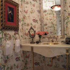 Vintage Bathroom With Floral Wallpaper