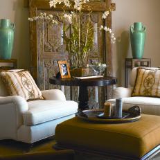 Gold and White Living Room With Vintage Decor