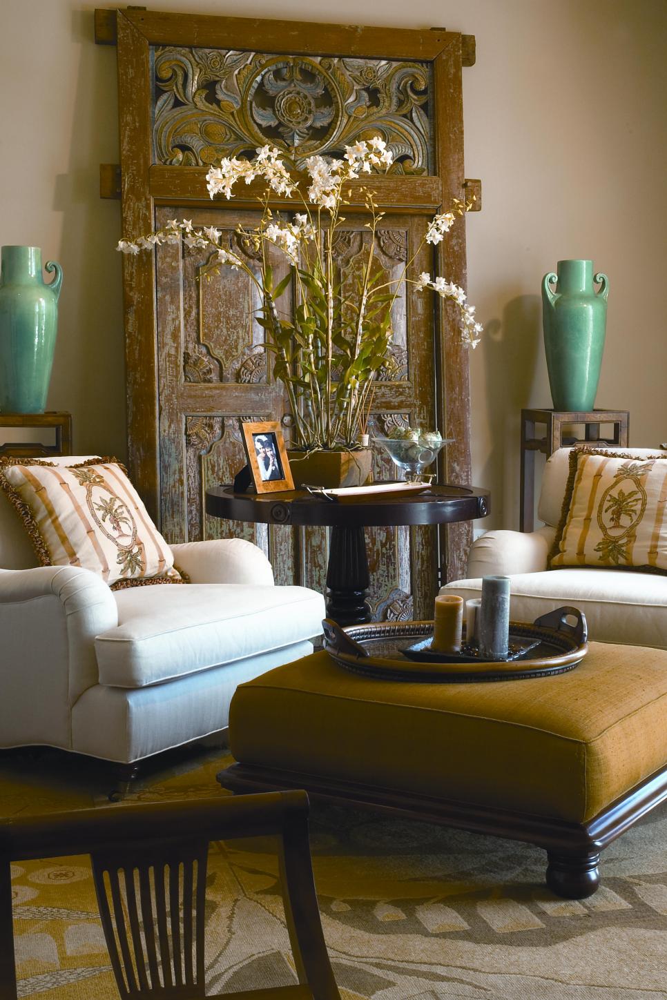 Gold and White Living Room With Vintage Decor | HGTV