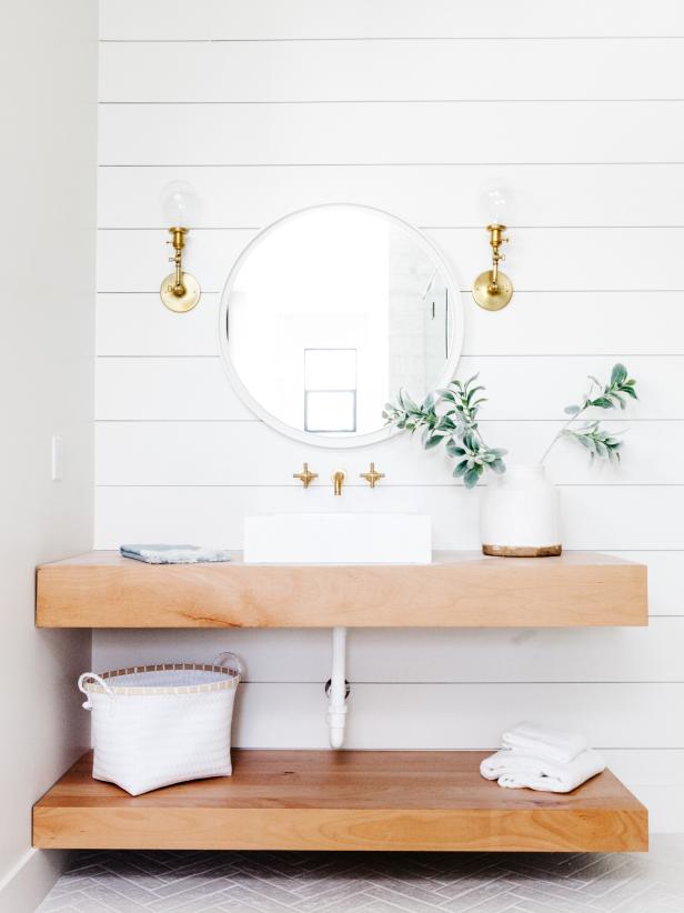 41 Clever Bathroom Storage Ideas, Wooden Shelf Bathroom Sink