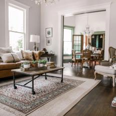 Rustic Gray Living Room with Custom Mantel
