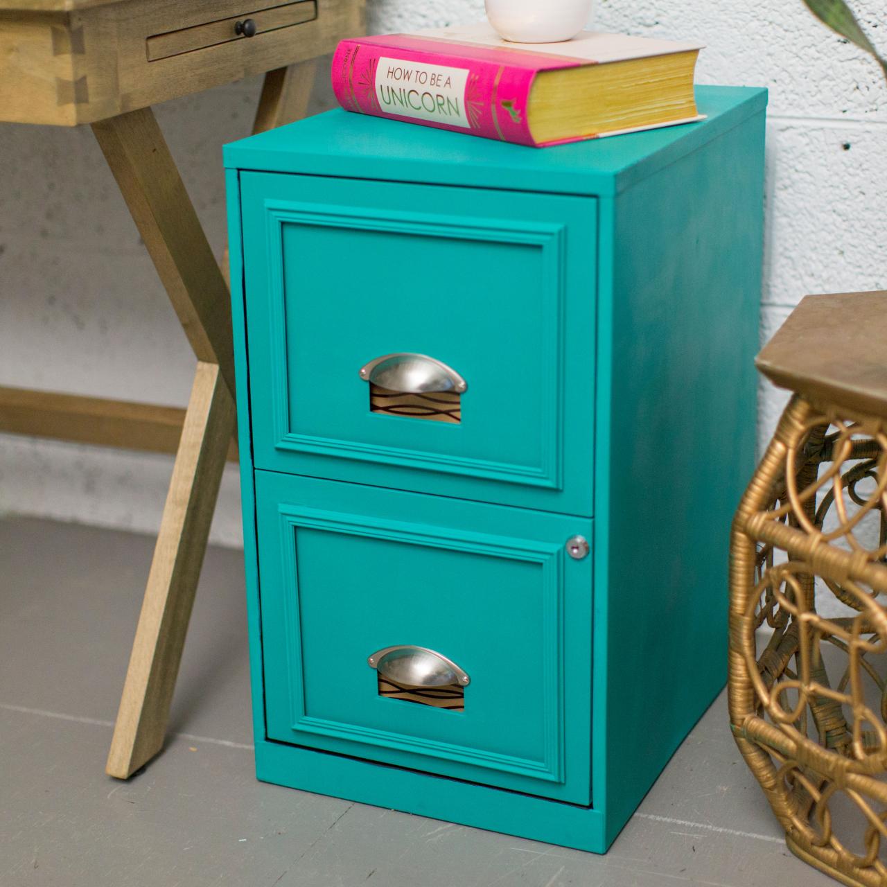 Turquoise top filing cabinet