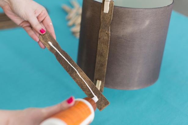 Gluing Paint Sticks to Lampshade