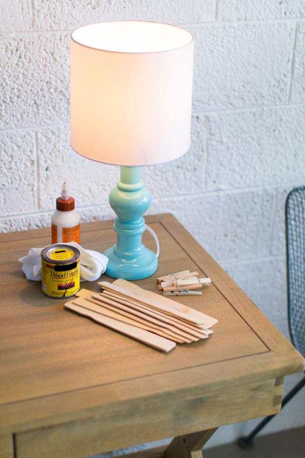 Lamp, Stain, Glue, Paint Sticks, Clothespins