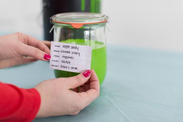 Putting Labels on Glass Jars of Leftover Paint