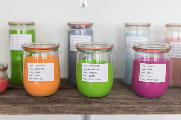 Leftover Paint in Labeled Glass Jars