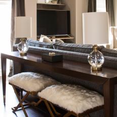 Contemporary Media Room With Fur Stools
