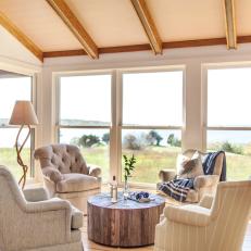Sitting Room in Martha Vineyard Home With Neutral Armchairs