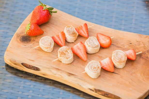 Skewers With Strawberries and Cinnamon and Honey Cream Cheese Wraps