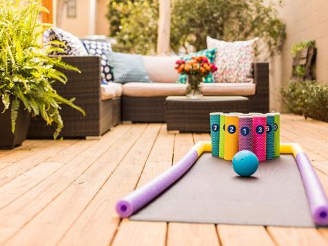Turn Pool Noodles Into a Backyard Bowling Alley for Kids