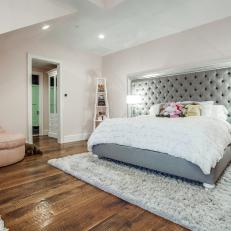 Photos Hgtv S Bedroom Features Dramatic Tufted Headboard An Oversized