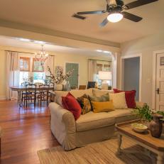 Open Plan Living Room with Hardwood Brown Flooring