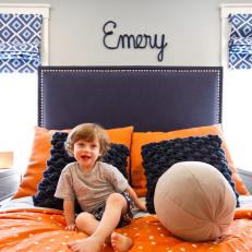 Kid's Transitional Bedroom with Orange and Blue Accents