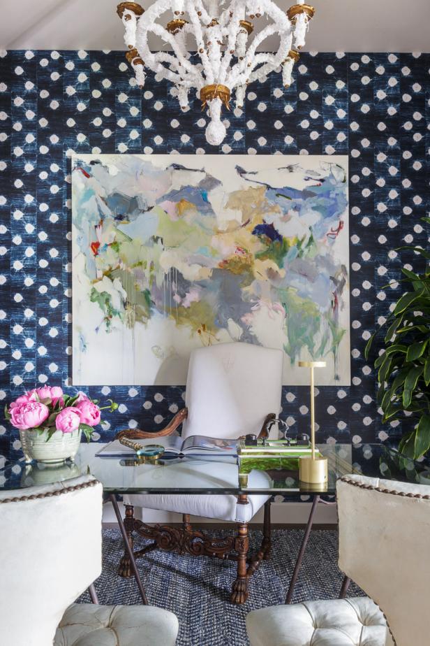 Home Office With Indigo Wallpaper