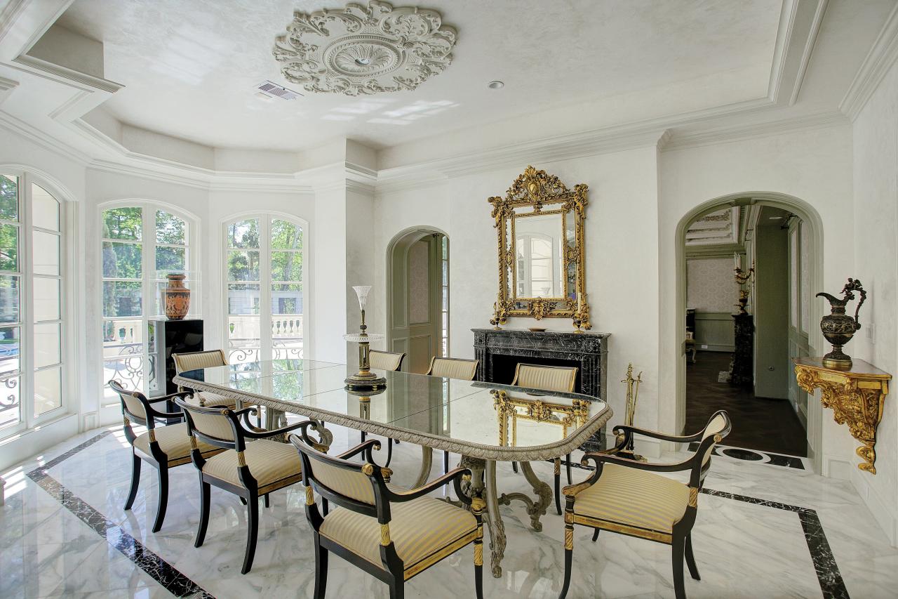 White Formal Dining Room With Marble Floor HGTV