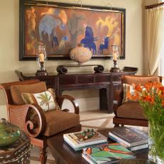 Mediterranean Living Room With Exquisite Cane Armchairs