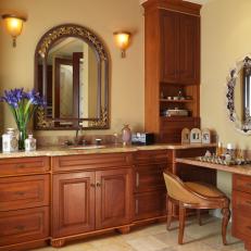 Spacious Mediterranean Master Bathroom Sink With Attached Beauty Vanity