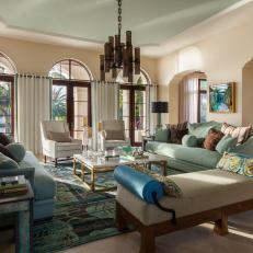 Serene Oceanfront Family Room With Blue and Green Accents 