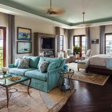 Oceanfront Master Bedroom With Green and Blue Accents