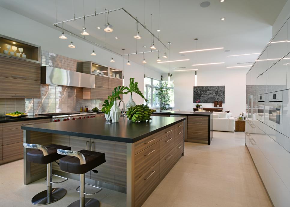 Contemporary Kitchen With Light Wood Cabinets and Kitchen ...