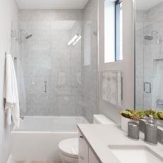 Light and Bright Transitional Bathroom With Glass Enclosed Shower