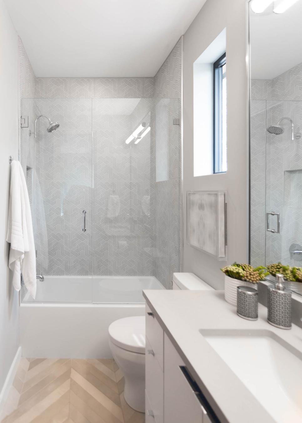 Light and Bright Transitional Bathroom With Glass Enclosed Shower | HGTV