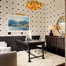 Glamorous Moroccan Themed Office With Black and White Wallpaper