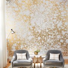 Textured, Gold Wall in Neutral, Contemporary Living Room 