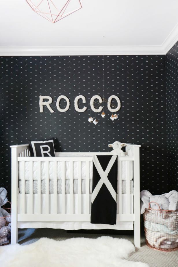 Black-and-White Nursery With Geometric Wallpaper | 2017 Faces of Design