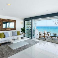 Neutral, Modern Living Room Highlights Ocean View