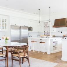 White Transitional Open Kitchen With Wood Floor