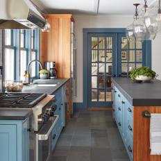 Welcoming Kitchen With Blue Cabinets