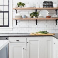 Country Kitchen With Open Wood Shelves