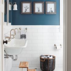 Blue and White Bathroom With Basket