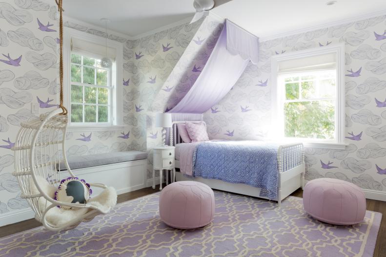Eclectic Girl's Bedroom With Jenny Lind Bed, Hanging Chair