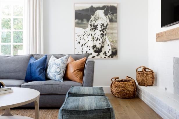 Cottage Family Room With Woven Baskets