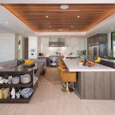 Modern Galley Kitchen With Wood Ceiling
