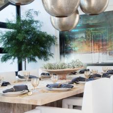 Dining Table and Globe Pendants