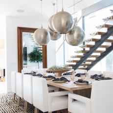 Contemporary Dining Room With Gray-Striped Rug