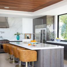 Modern Kitchen With Leather Barstools
