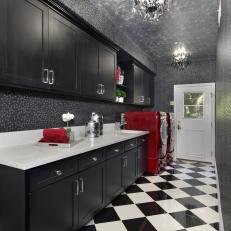 Renovated Laundry Room With Silver Walls