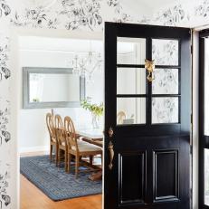 Foyer With Black-and-White Floral Wallpaper
